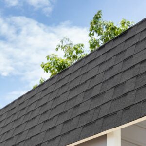 Rubber shingles on the roof of a home.
